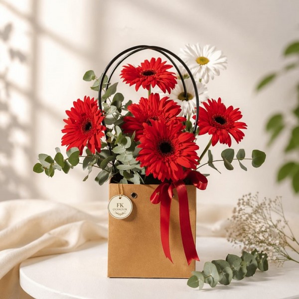 çantada kırmız gerbera